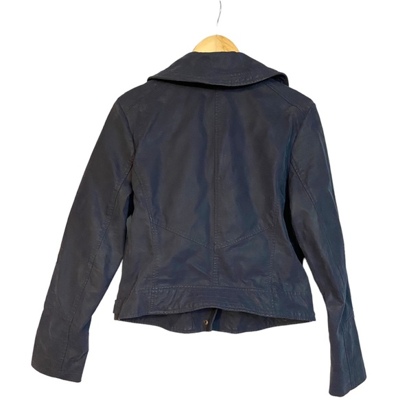 Women’s Dark Blue Faux Leather Biker Jacket - Picture 2 of 9